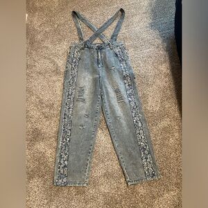 Distressed high waisted overalls size L